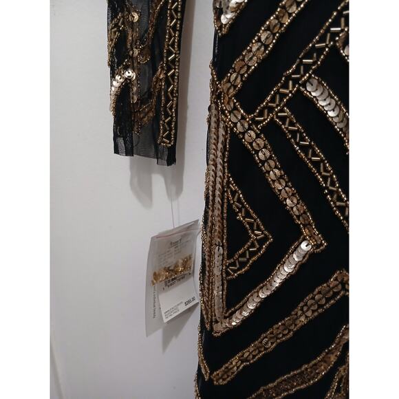 $265 NEW Aidan Mattox Beaded Dress Sz 2 Black Gold Geometric Holiday Designer - Picture 12 of 16
